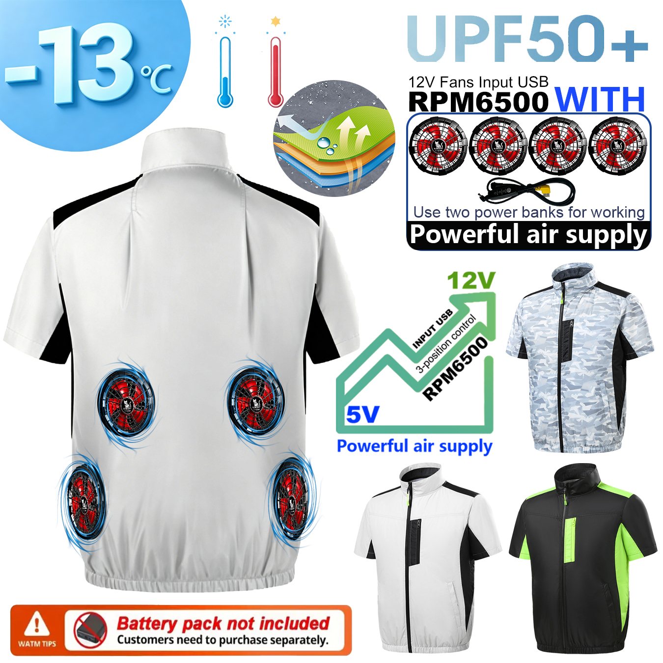 Outdoor Sport Windbreaker - เสื้อกั๊กทำความเย็นสำหรับฤดูร้อน 4 พัดลม สำหรับผู้ชายและผู้หญิง น้ำหนักเบา เสื้อแจ็คเก็ตกันแดดสำหรับกิจกรรมกลางแจ้ง