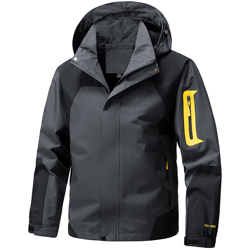 Outdoor Sport Windbreaker - เสื้อแจ็คเก็ตซอฟต์เชลล์สำหรับผู้ชายแบบมีซิป มีฮู้ด กันน้ำ เหมาะสำหรับเดินป่า ตั้งแคมป์ กันลม