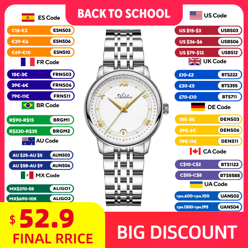 Outdoor Sport Watch - ADDIES นาฬิกาผู้หญิงควอตซ์หรูหราหรูหราสำหรับกีฬากลางแจ้ง 5 บาร์กันน้ำคริสตัลแซฟไฟร์สแตนเลสธุรกิจนาฬิกาผู้หญิง