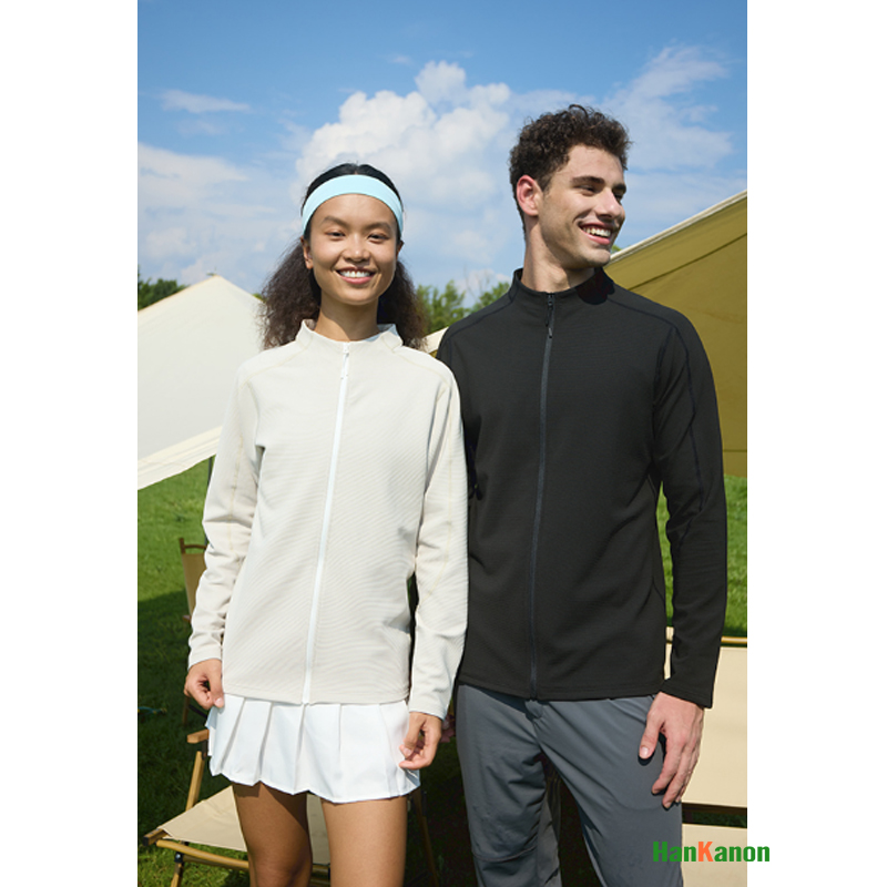 Outdoor Sportswear - เสื้อแจ็คเก็ตสปอร์ตแบบซิป แห้งเร็ว แขนยาว ลายพิมพ์ สำหรับทุกเพศ |