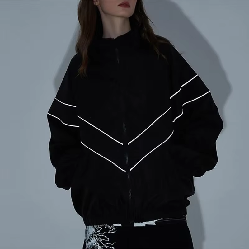 Outdoor Sport Windbreaker - แถบสะท้อนแสงเสื้อแจ็คเก็ตผู้ชายสีดำเสื้อกันลมฤดูใบไม้ผลิฤดูใบไม้ร่วงกลางแจ้งกันลมกันน้ำขี่กลางคืนแจ็คเก็ตซิป