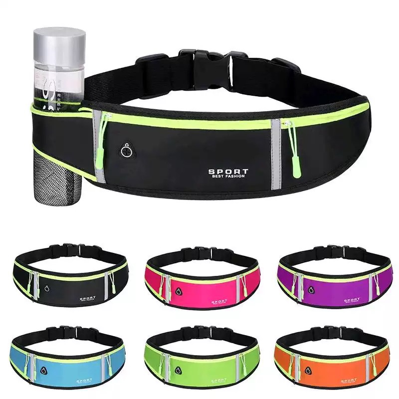 Outdoor Sport Bag - กระเป๋าคาดเอวสำหรับใส่ขวดน้ำแบบสะท้อนแสงกันน้ำ พร้อมช่องเสียบหูฟัง กระเป๋าคาดเอววิ่งแบบบางเฉียบ ทันสมัย เรียบง่าย และพกพาสะดวก