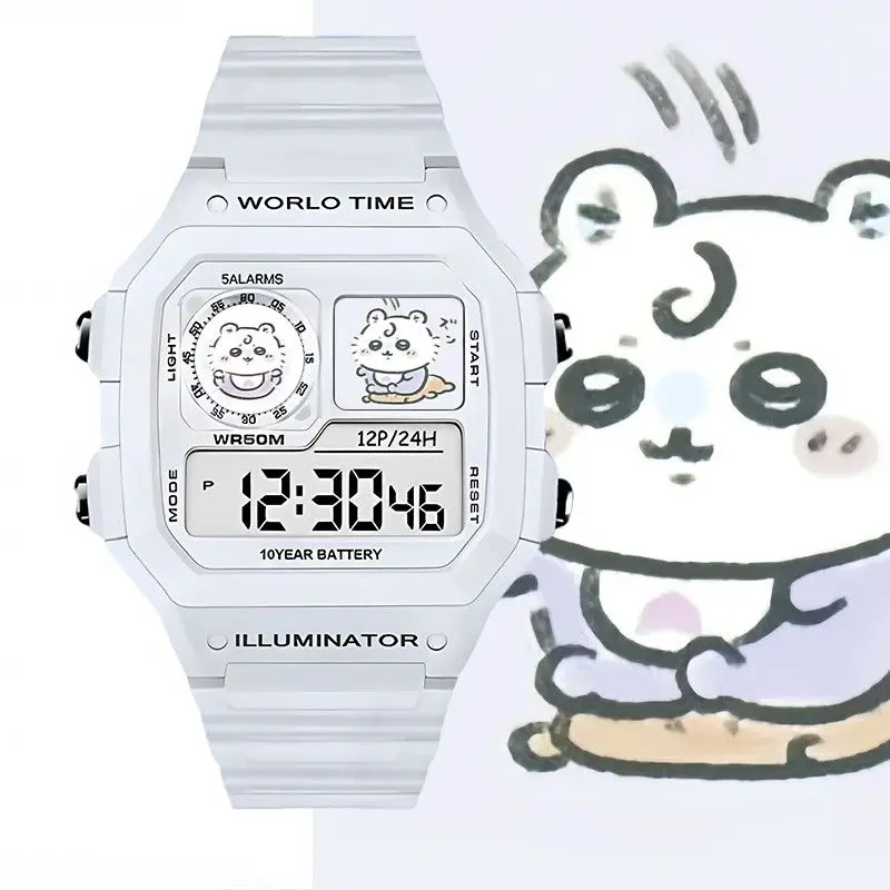 Outdoor Sport Watch - นาฬิกาดิจิตอลลายการ์ตูน Chiikawa น่ารัก กันน้ำ 5 ระบบแจ้งเตือน