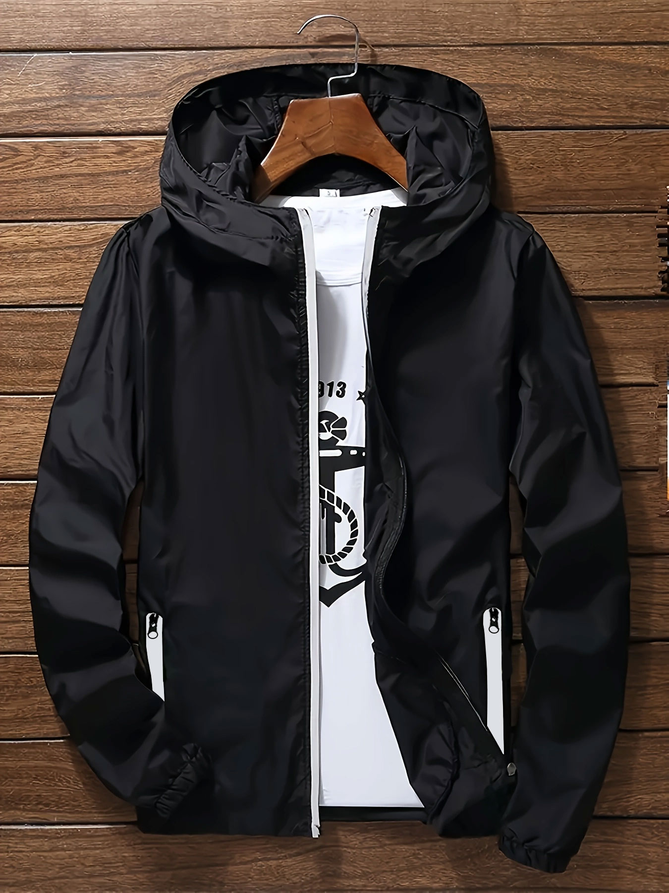 Outdoor Sport Windbreaker - เสื้อแจ็คเก็ตกันลมแบบมีฮู้ดน้ำหนักเบาสำหรับผู้ชาย พรีเมียม แห้งเร็ว ซิปเต็มตัว มีกระเป๋าซิป เหมาะสำหรับใส่เดินเล่นในเมืองและกิจกรรมกลางแจ้ง
