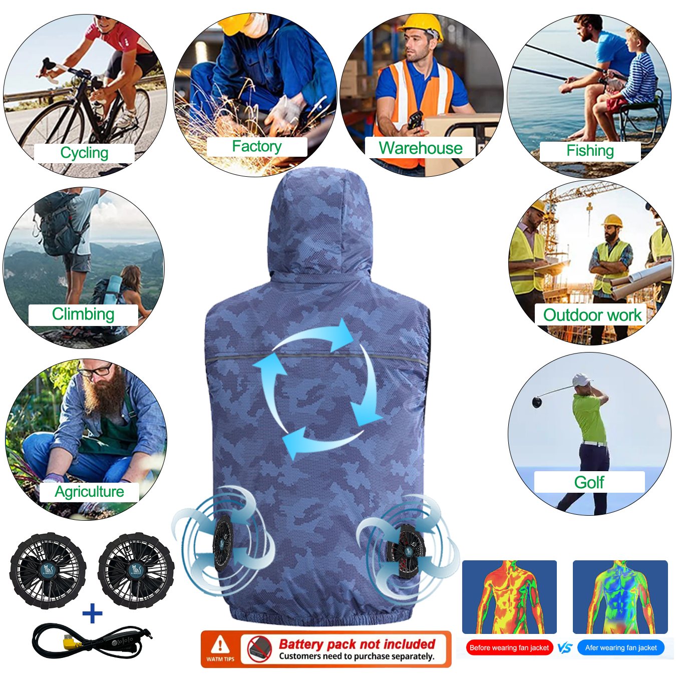 เสื้อกั๊กแอร์คอนดิชันแบบพัดลม  - Outdoor Sport Jacket Brand บทวิจารณ์และราคา